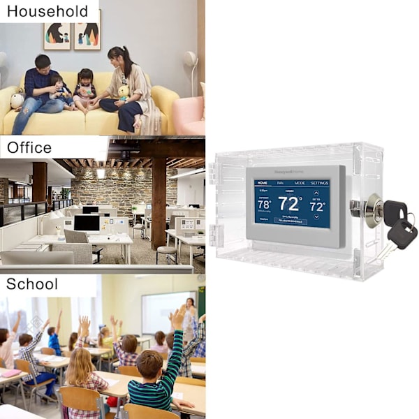 Universell termostatlåsbox med nyckel, stort transparent lock för väggmonterad termostat, lock