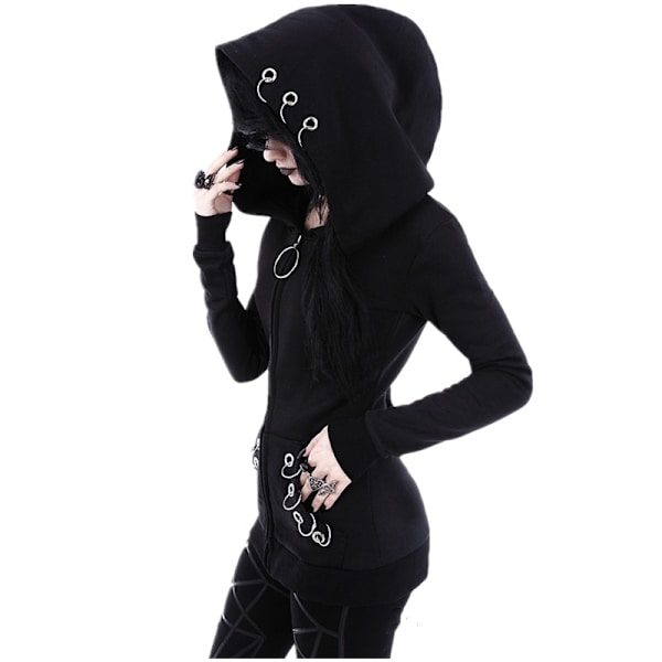 Afslappet pullover med hætte til damer Sort Black 4XL