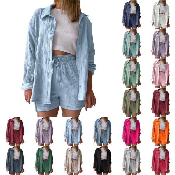Damtröja och shortsset – Enfärgad långärmad vardagsoutfit*grå*M grey M