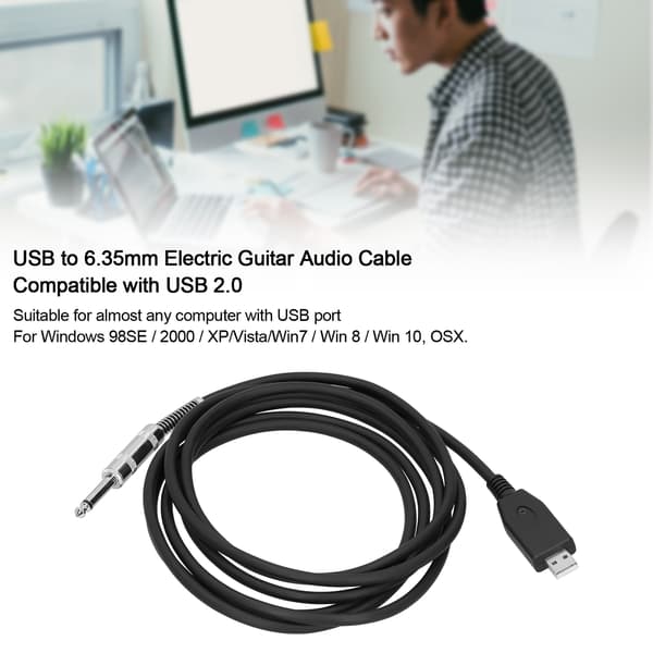 USB til 6,35 mm elektrisk guitar lydkabel stik afspil lydadapter stik kabel ledning