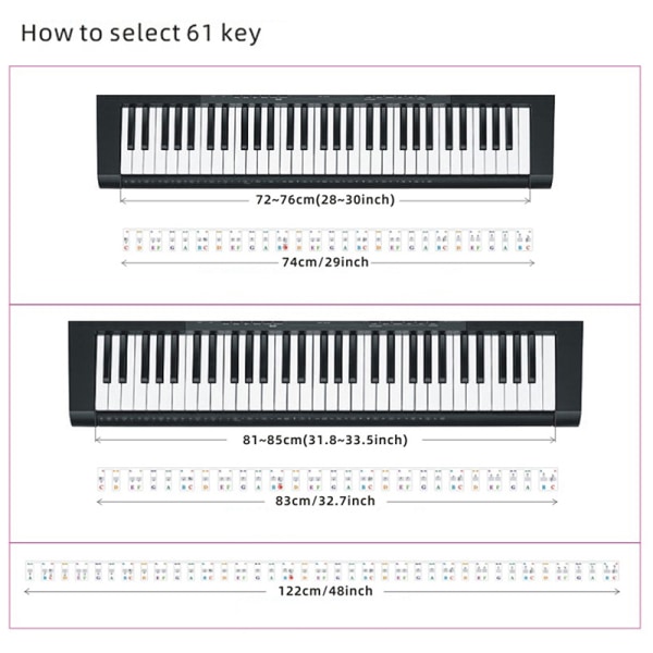 Pianonäppäimien tarrat flyygeliin/pystyyn/sähköpianoon 61/88 kosketinta for 88-key