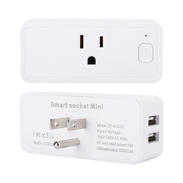 WIFI Smart Socket Dual USB Stemmestyring Graffiti Intelligent APP 16A til USA 110‑240V