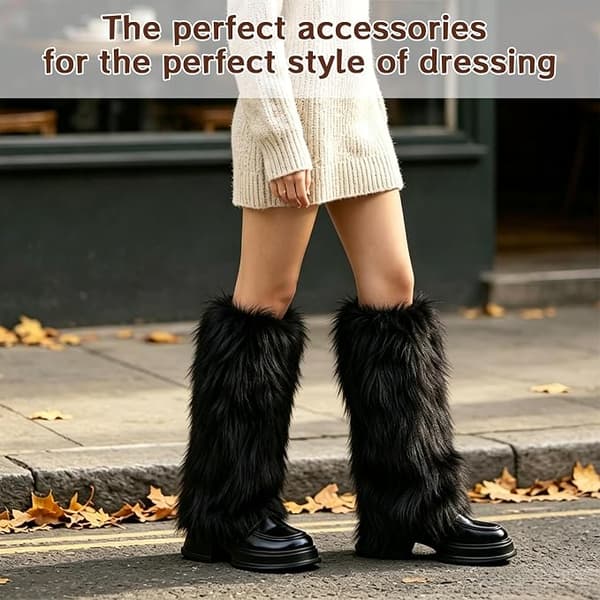 Faux Fur Benvarmere One Size, Fluffy Manchetter til Kvinder, Varmt Y2K Vintertilbehør, Sort