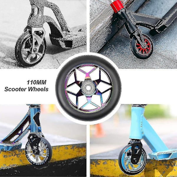 2 stk. 110mm Scooterhjul Pu Hjul Tykke Stunt med Lejer (Sort)