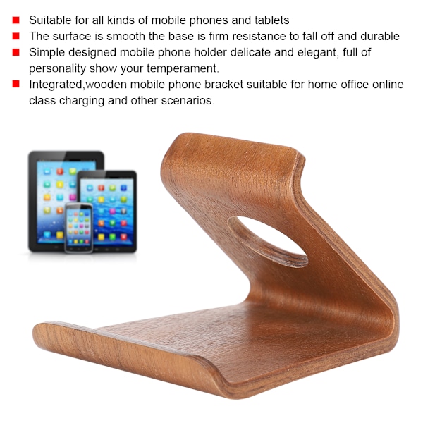 Bærbar mobiltelefonholder skrivebord nattbord stativ for iPad-nettbrett tre (nøttebrun)