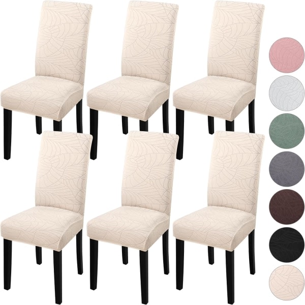 4-pack stretchbara, avtagbara och tvättbara matstolar Leaves-beige 6