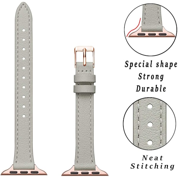 Slanke skinnreimer som er kompatible med Apple Watch Band 38 mm grå med roségull Gray with Rose Gold 42mm/44mm/45mm/49mm
