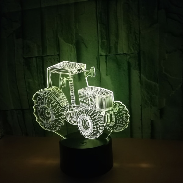 1 st 3D Stereo Liten Nattlampa, Traktor Svarvstrålkastare, Akrylplatta Bordslampa 7 Colors