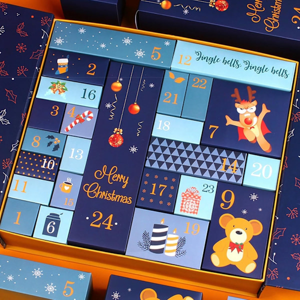 Återfyllningsbar Julkalender med Nedräkning 24 Dagar | Återfyllningsbar Julgåvobox, 24 Dagar Julkalender i Kartong med Nummererade Boxar