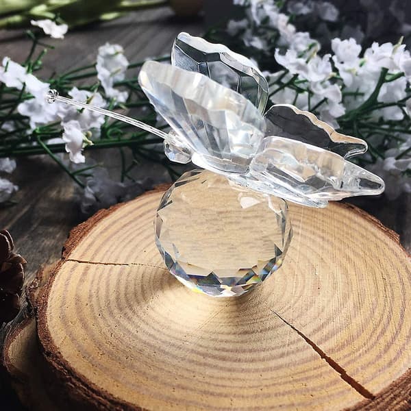 Flygende krystall sommerfugl med krystallkule base figur samling slipt glass ornament statue dyre samleobjekt (Klar)