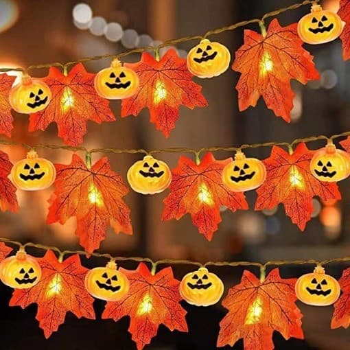 Lønneblad Gresskar LED Lyslenke, Batteridrevet Halloween Thanksgiving Dekor Single Maple Leaf 3m 20 lights + flash