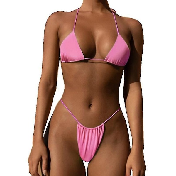 Naisten Kaksiosainen Uimapuku Seksikäs Uima-asu Halter-nauha Kolmiobikini S PINK PINK M