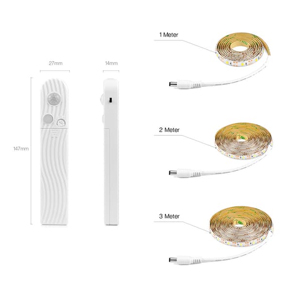 (3m) Varmvit LED-remsa med rörelsesensor USB Laddningsbar LED-ljusremsa Självhäftande