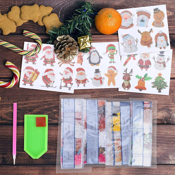 Hileyu 24 kpl Timanttitarroja 5D Timanttitarroja Lapsille DIY Joulu Timanttimaalaustarroja Timanttimaalaussetti Mosaiikki