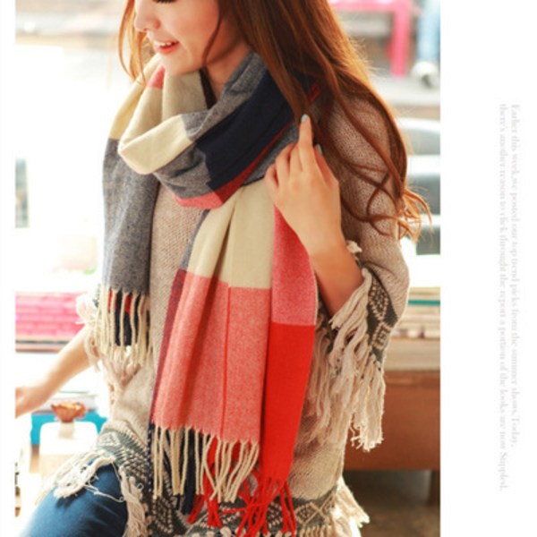 Vinter Tartan Sjal Langt Sjal Plaid Varmt Sjal Wraps Tæppe Sjal til Damer Tassel Sjal Lang Stole Blue+red Tartan