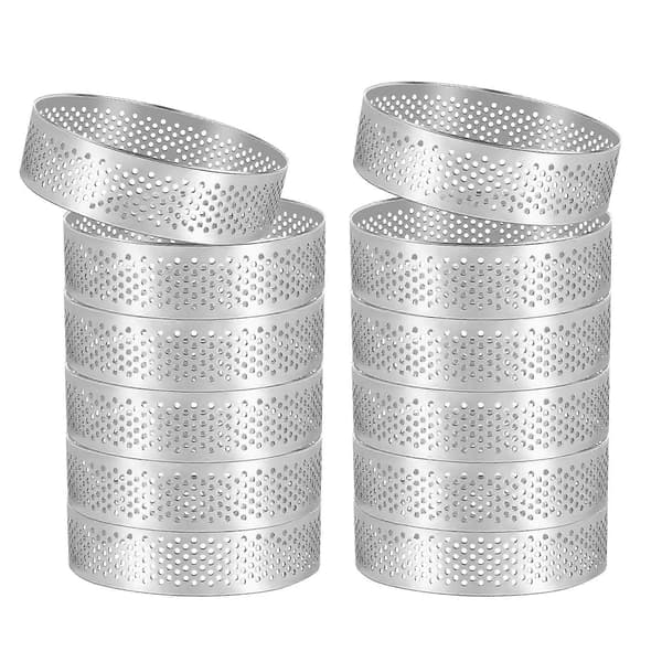 12-pakning terteformer i rustfritt stål, 3 tommer, perforert kakemousse-ring, kakeform, rund kakebaking (BT)