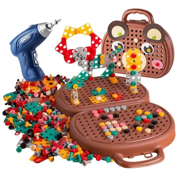 Educational tool toy with drill child gift wooden tool set building block-WELLNGS