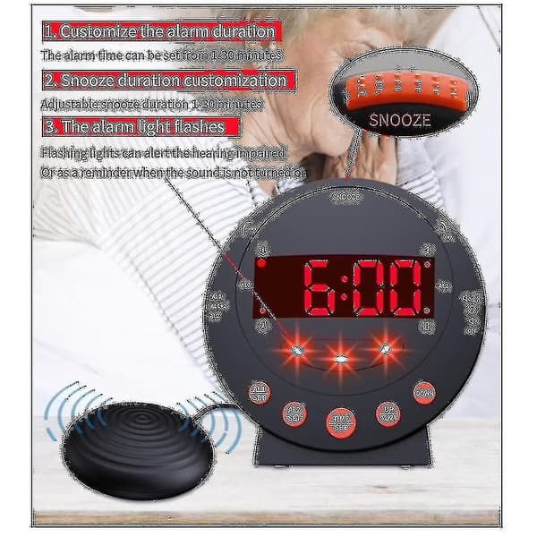 Extra högljudd väckarklocka för tungsovare - Extra stark vibration med sängvibrator - WELLNGS
