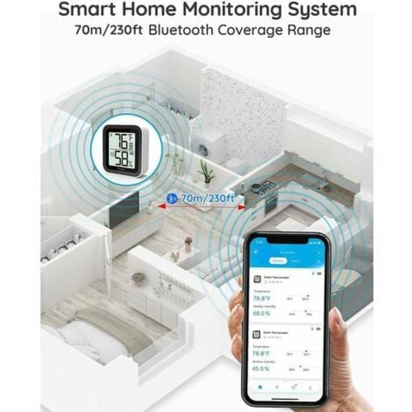 Termometer Hygrometer Bluetooth Digital Temperatur Fugtighedsovervågning til Hjem, Trådløs Temperatur Fugtighedssensor til Drivhuse, Kældre,