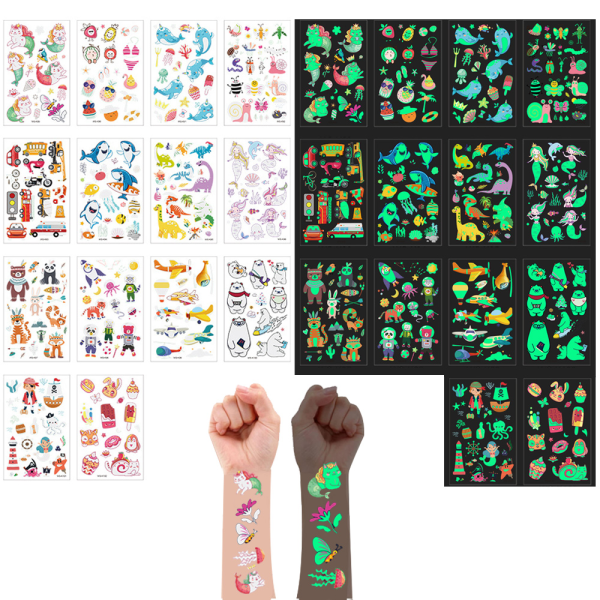 IC 28 Sheets Mixed Styles Luminous Tattoos Stickers for Boys Girls