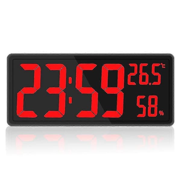 Digital klocka stor display, stor digital väggklocka med temperatur och luftfuktighet, digital väggklocka med LED-siffror för sovrum, kontor röd{BT} red