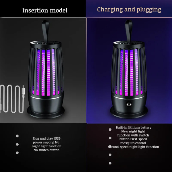 USB Genopladelig Lysbølge Lampe Myggefælde Udendørs Indendørs Elektrisk Myggemorder To-i-én Nattelys Hvid White in-line