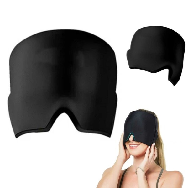 Migränmössa - Huvudvärksmössa mot migrän - Kylande ögonmask svart svart black one size