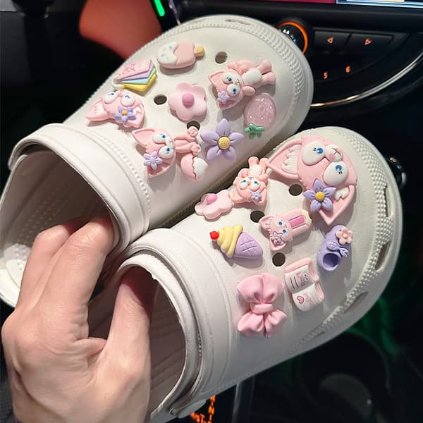 16 st blommor rosa lingna skoberlocker för Croc Charms för Tee[qb]
