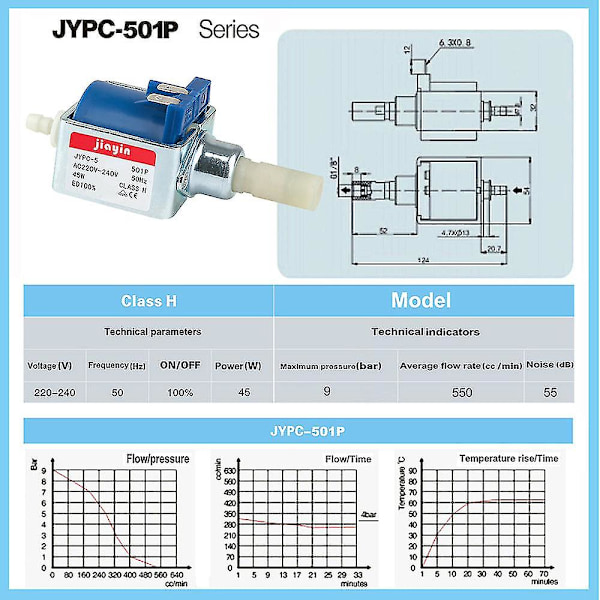 Jiayin JYPC-5 AC 220V - 240V 9bar 45W sähkömagneettinen vesiperistalttipumppu korkeapaineinen kahvinkeitin itseimevä pumppu