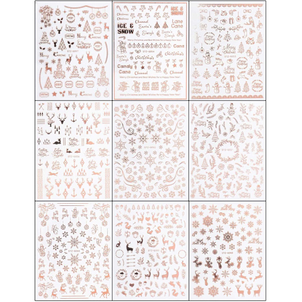 Självlysande julnagelstickers, självhäftande roséguld, vintersemester, julsnöflinga, nageltillbehör, nagelkonstdesign, dekoration