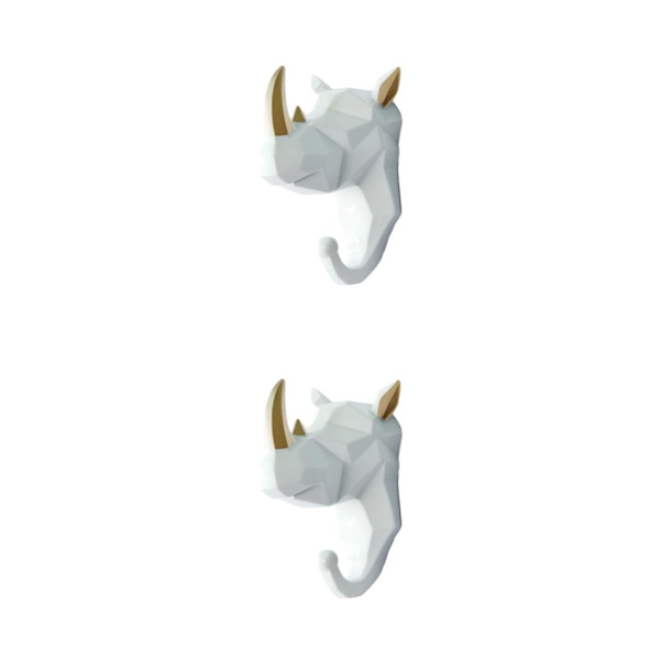 1/2/3/5 Vahva ja kestävä eläinpään avaimenkoukku yksinkertaiselle valkokullalle (sarvikuono) White gold (rhino) 2 Set