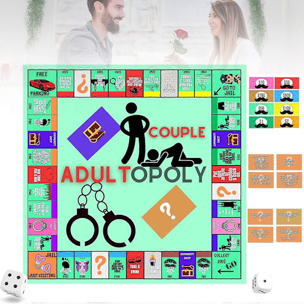 Adultopoly Brætspil, Parspil til Voksne, Parbrætspil, Brætspil til Voksne, Soveværelsesspil til Par, Relationskortspil