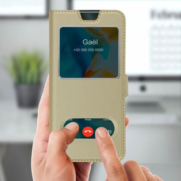 Huawei P40 Etui Dobbelt Vindue Beskyttelses Stativ Funktion - Gylden Gul