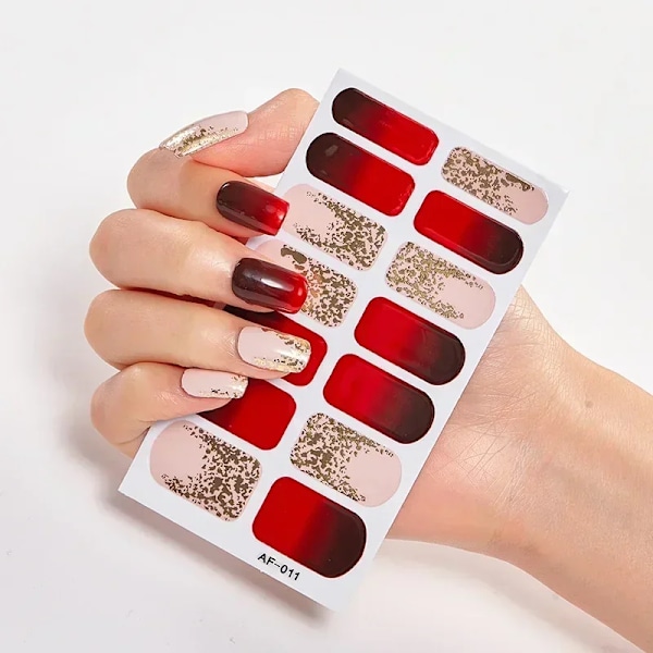 14 Tips Langtidsholdbare Nail Art Dekal Manicure Tryk På Negl Fuld Negle Wraps Polsk Band Negleklistermærker Til Kvinder Pige S AF011