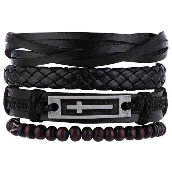4 stk. sæt til mænd og kvinder kors charme sort brun bred armbånd flettet læder armbånd sæt