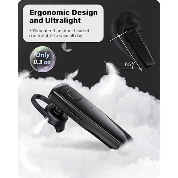 Bluetooth-headset - V5.0 Trådlöst Handsfree Öronpropp med Inbyggd Dubbel Mikrofon Brusreducering, 16 Timmar HD Samtalstid Ultralätt Headset för (Svart)