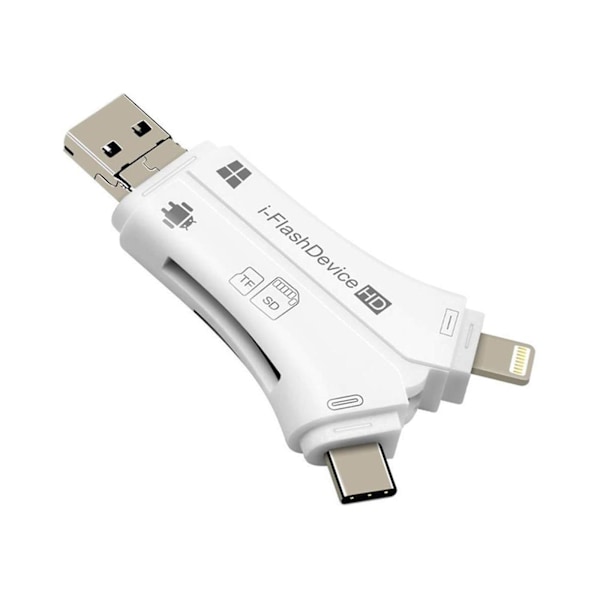 2024 4-in-1 Muistikortinlukija, OTG-kortinlukija Sopii i-Phone/i-Padille, Apple white