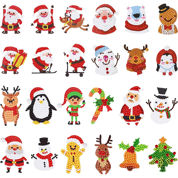 Hileyu 24 kpl Timanttitarroja 5D Timanttitarroja Lapsille DIY Joulu Timanttimaalaustarroja Timanttimaalaussetti Mosaiikki
