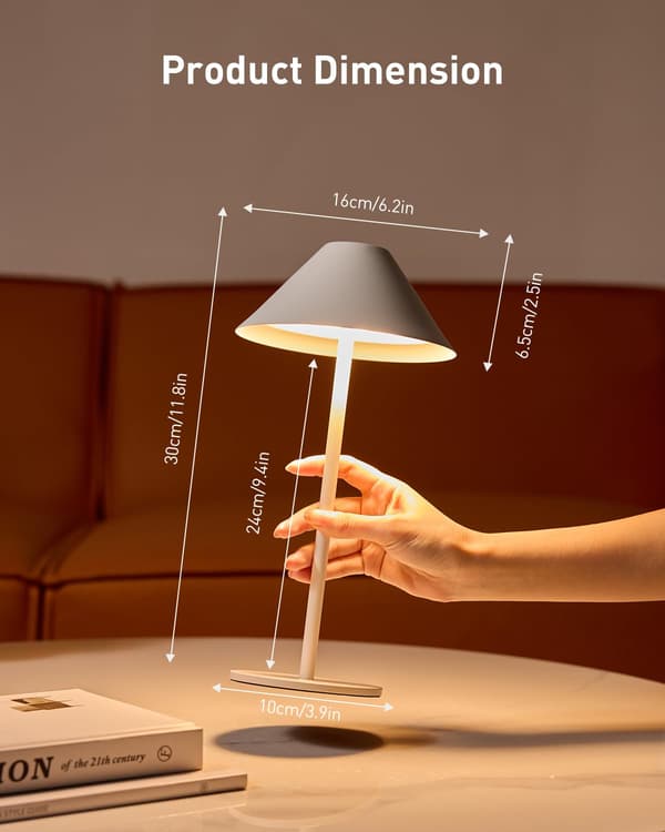 Genopladelig trådløs bordlampe, dæmpbar LED batteri bordlampe BT White