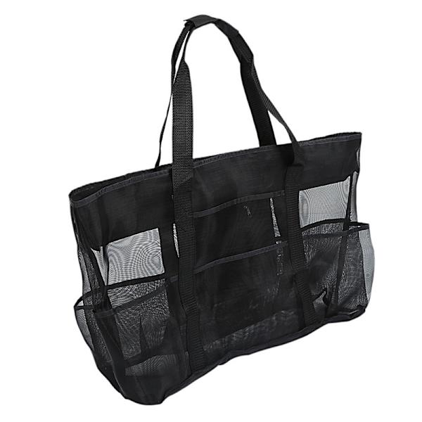 Stor strandtaske med 8 netlommer, holdbar strandtaske