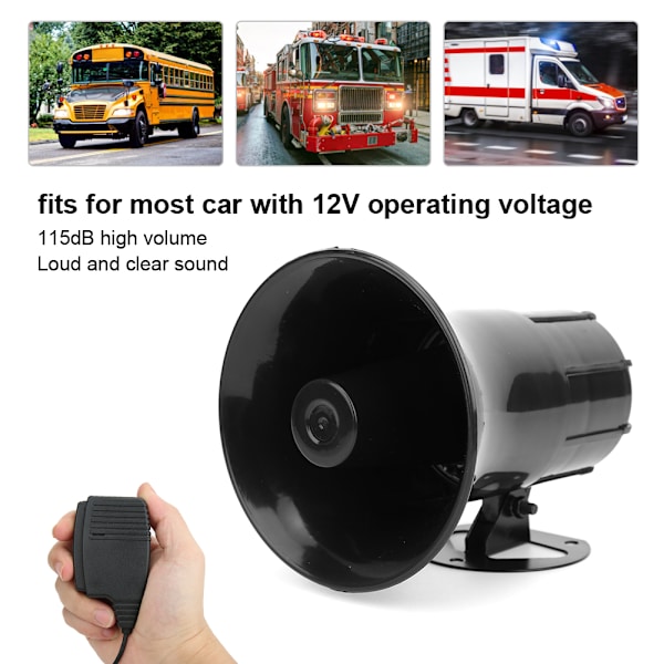 Universal bilalarm horn advarsel sirene 3-tone lyd automatisk megafon højttaler 115dB 50W
