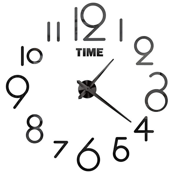 3D Stor Väggklocka DIY Akryl Spegel Klocka Dekal Överdimensionerad Klocka Klockor Europa Horloge Vardagsrum Heminredning Flera Stilar Svart I Black I 37 inches (60-90cm)