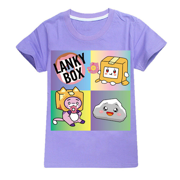 Barn Pojkar Flickor Lankybox Tryck T-shirts Kortärmad Casual Toppar lila purple 130 cm