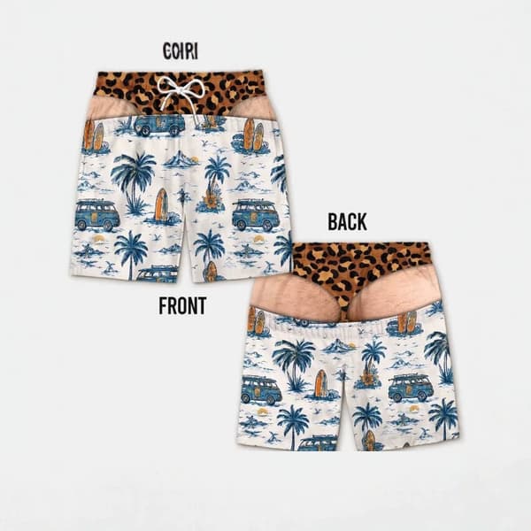 Badshorts för män med 3D-tryck och dragsko, snabbtorkande lös passform för sommarsemester S 8