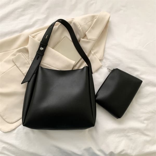 Læder Tote Taske Skuldertaske SORT black