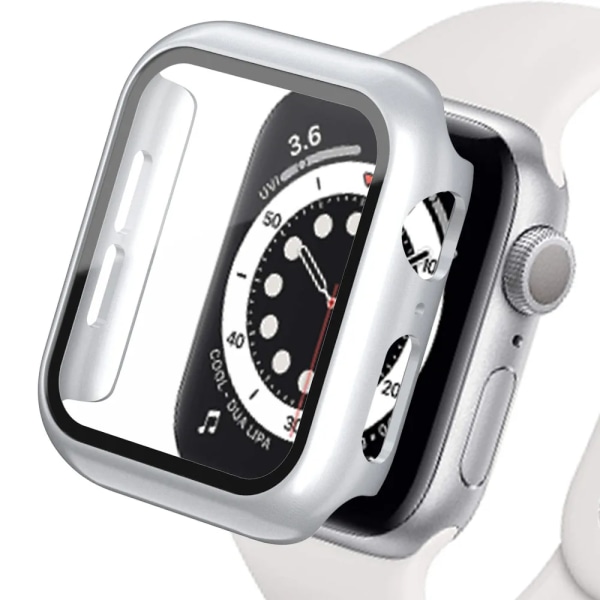 Härdat cover för Apple Watch Se Case 9 8 7 6 5 4 38 40mm Tillbehör Skärmskydd iWatch Series 44mm 45mm 41mm 42mm Silver 17 Silver 17 Series 654 SE 40MM