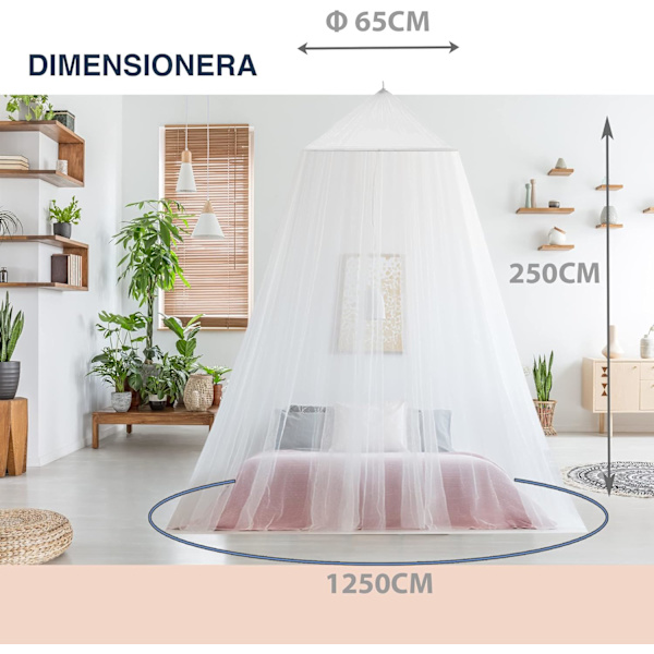 Myggenet, myggenet med monteringsdetaljer, baldakin til seng osv.