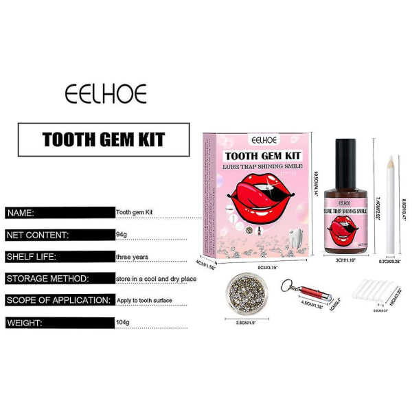 Setti, jossa UV-valo ja liima itsesytyttävä koru Starter kit Hammas koru Gems Kit.