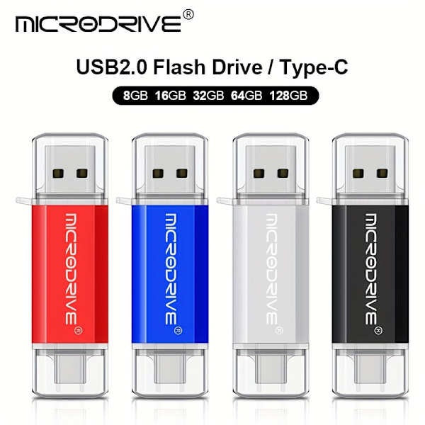 Microdrive 128GB 64GB 32GB 16GB 8GB 4GB USB Type C Høyhastighets USB Flash-stasjon OTG Pen-stasjon Type-C