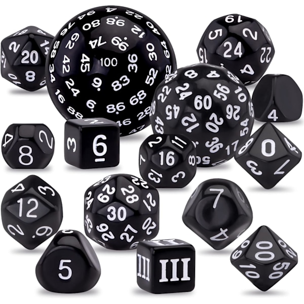 15-sidet terning sett, svart og hvit, Polyhedral Dice Set f [qb]
